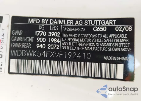 2009 Mercedes-Benz Slk 300 from USA, damaged, VIN WDBWK54FX9F192410